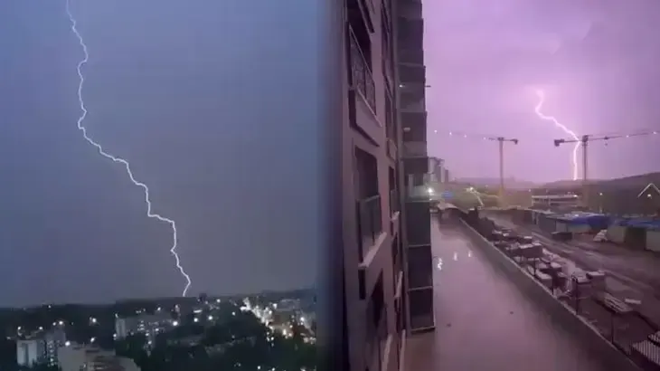 アンカラで雷雨が発生、道路に水たまり