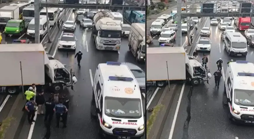 D-100高速道路で小型トラックが照明柱に衝突、運転手が死亡